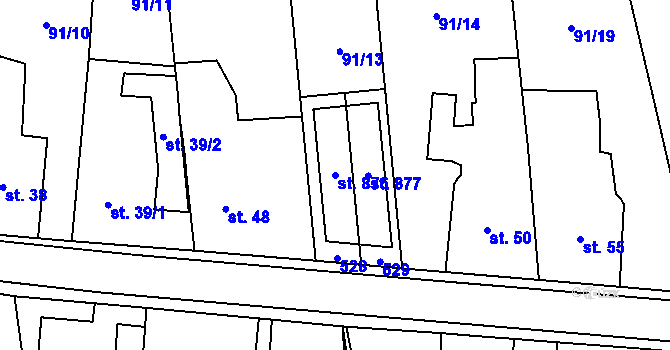 Parcela st. 876 v KÚ Ohrazenice, Katastrální mapa