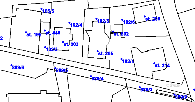 Parcela st. 205 v KÚ Ohrazenice u Turnova, Katastrální mapa