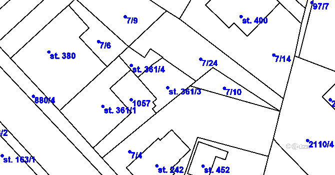Parcela st. 361/3 v KÚ Ohrazenice u Turnova, Katastrální mapa