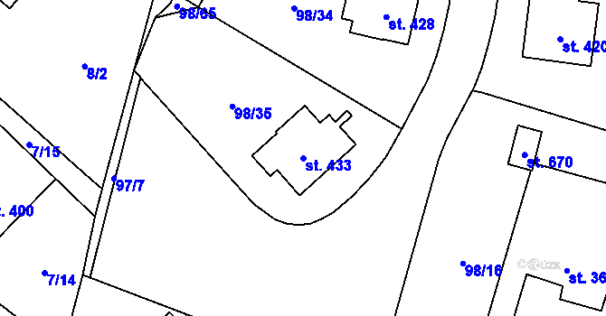 Parcela st. 433 v KÚ Ohrazenice u Turnova, Katastrální mapa