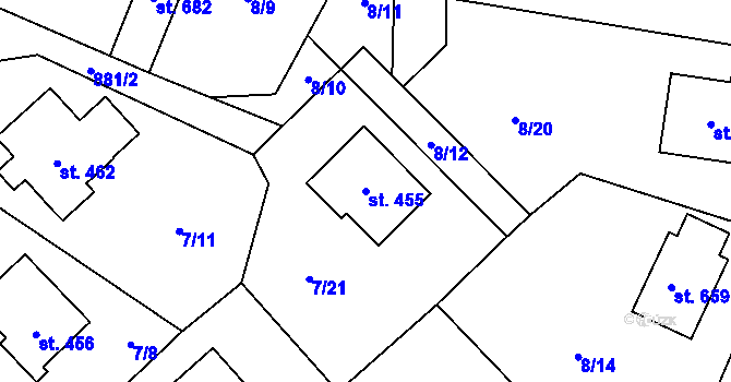 Parcela st. 455 v KÚ Ohrazenice u Turnova, Katastrální mapa