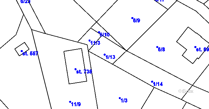 Parcela st. 1/13 v KÚ Ohrazenice u Turnova, Katastrální mapa