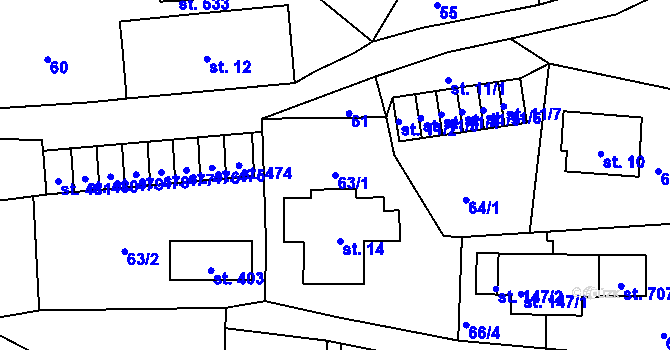 Parcela st. 63/1 v KÚ Ohrazenice u Turnova, Katastrální mapa
