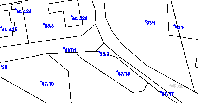 Parcela st. 93/2 v KÚ Ohrazenice u Turnova, Katastrální mapa