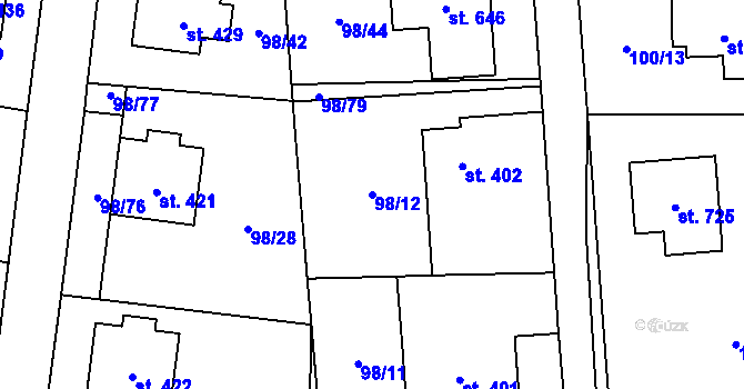 Parcela st. 98/12 v KÚ Ohrazenice u Turnova, Katastrální mapa