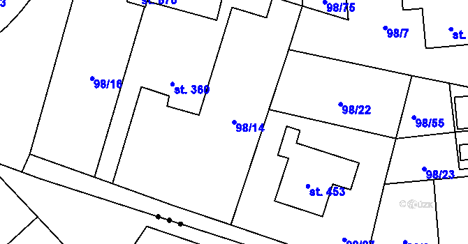Parcela st. 98/14 v KÚ Ohrazenice u Turnova, Katastrální mapa