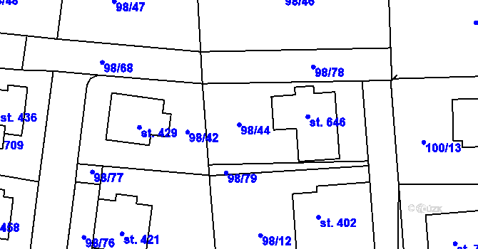 Parcela st. 98/44 v KÚ Ohrazenice u Turnova, Katastrální mapa