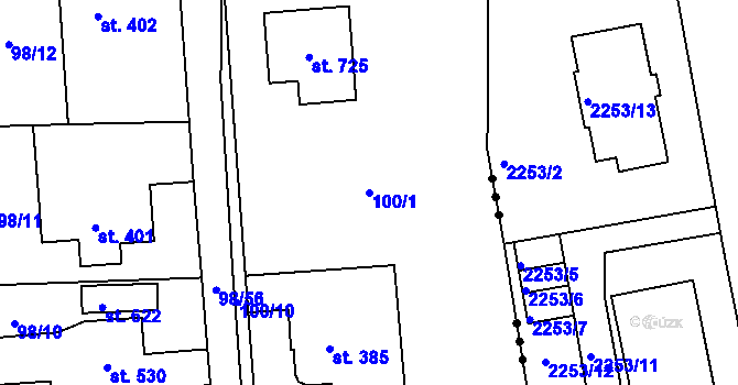 Parcela st. 100/1 v KÚ Ohrazenice u Turnova, Katastrální mapa