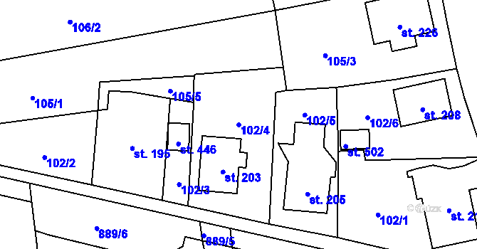 Parcela st. 102/4 v KÚ Ohrazenice u Turnova, Katastrální mapa