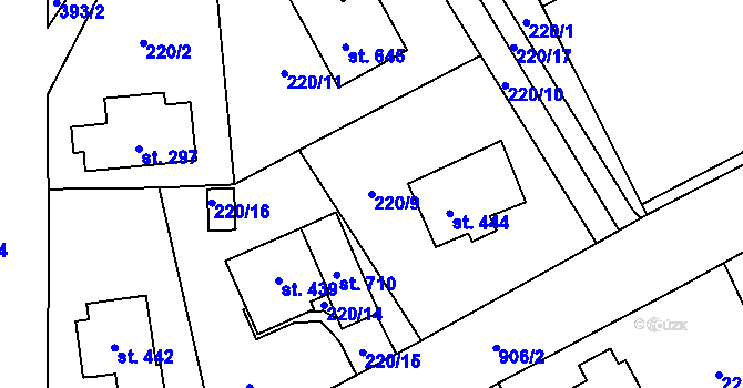 Parcela st. 220/9 v KÚ Ohrazenice u Turnova, Katastrální mapa