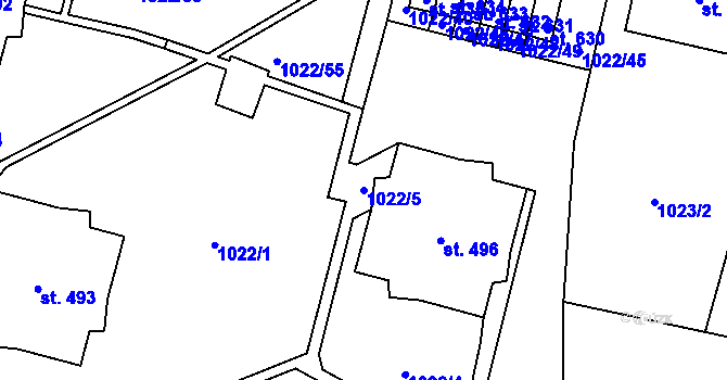 Parcela st. 1022/5 v KÚ Ohrazenice u Turnova, Katastrální mapa