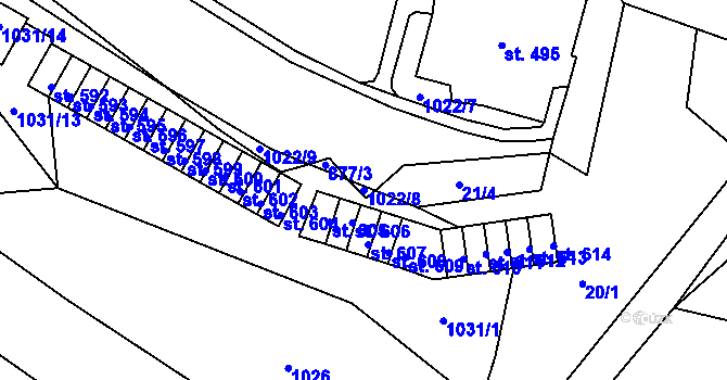Parcela st. 1022/8 v KÚ Ohrazenice u Turnova, Katastrální mapa
