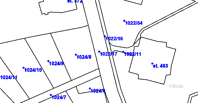 Parcela st. 1022/17 v KÚ Ohrazenice u Turnova, Katastrální mapa