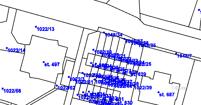 Parcela st. 1022/20 v KÚ Ohrazenice u Turnova, Katastrální mapa