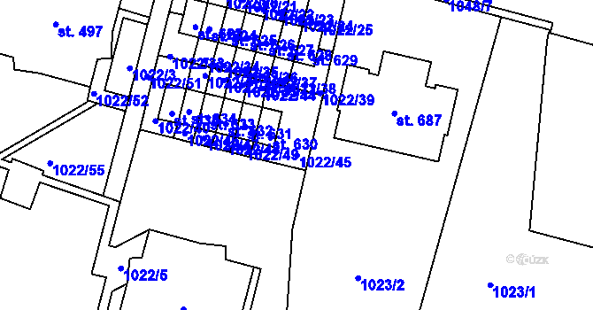 Parcela st. 1022/45 v KÚ Ohrazenice u Turnova, Katastrální mapa