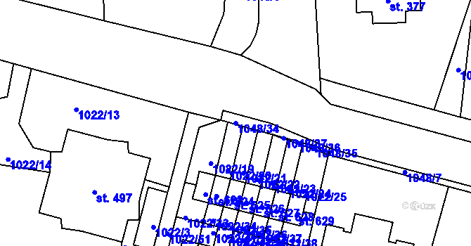Parcela st. 1048/34 v KÚ Ohrazenice u Turnova, Katastrální mapa