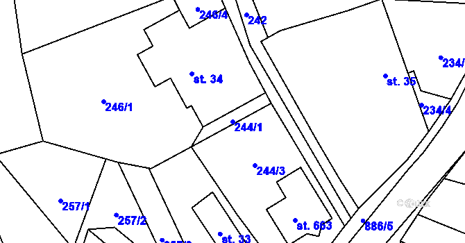 Parcela st. 244/1 v KÚ Ohrazenice u Turnova, Katastrální mapa