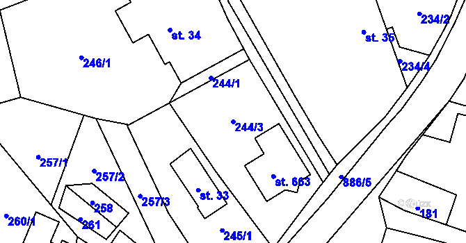 Parcela st. 244/3 v KÚ Ohrazenice u Turnova, Katastrální mapa