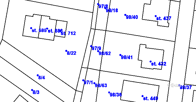 Parcela st. 98/62 v KÚ Ohrazenice u Turnova, Katastrální mapa