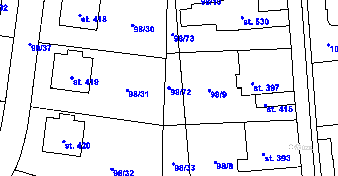Parcela st. 98/72 v KÚ Ohrazenice u Turnova, Katastrální mapa