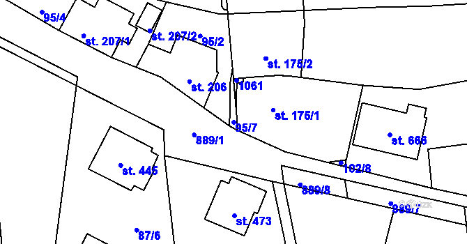 Parcela st. 95/7 v KÚ Ohrazenice u Turnova, Katastrální mapa
