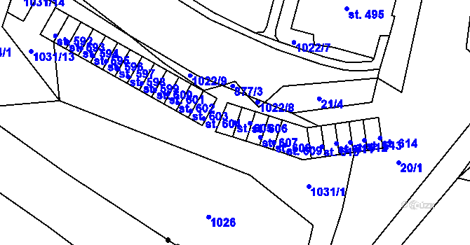 Parcela st. 605 v KÚ Ohrazenice u Turnova, Katastrální mapa