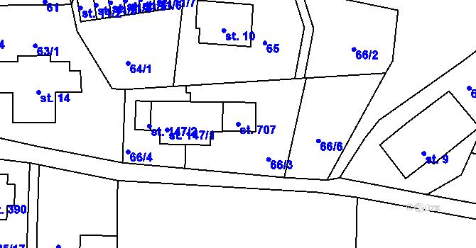 Parcela st. 707 v KÚ Ohrazenice u Turnova, Katastrální mapa