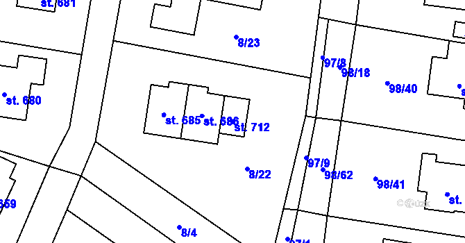 Parcela st. 712 v KÚ Ohrazenice u Turnova, Katastrální mapa