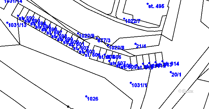 Parcela st. 606 v KÚ Ohrazenice u Turnova, Katastrální mapa