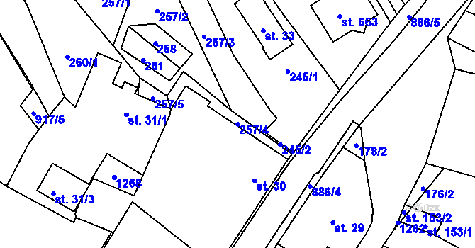 Parcela st. 257/4 v KÚ Ohrazenice u Turnova, Katastrální mapa