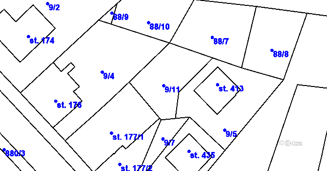 Parcela st. 9/11 v KÚ Ohrazenice u Turnova, Katastrální mapa