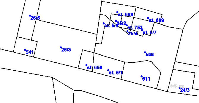 Parcela st. 5/4 v KÚ Ohrobec, Katastrální mapa