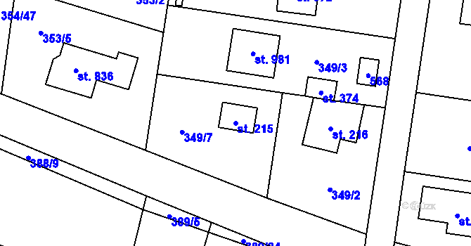 Parcela st. 215 v KÚ Ohrobec, Katastrální mapa