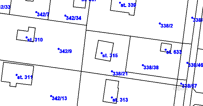 Parcela st. 315 v KÚ Ohrobec, Katastrální mapa