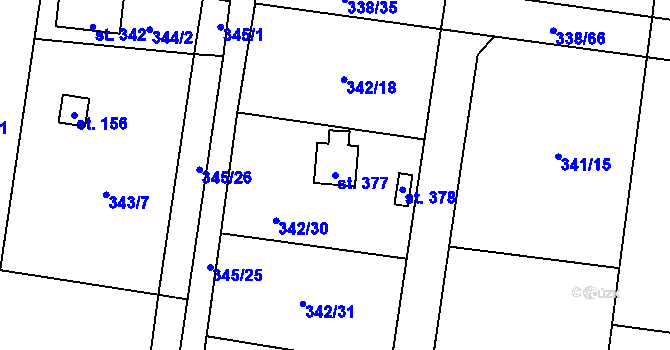 Parcela st. 377 v KÚ Ohrobec, Katastrální mapa