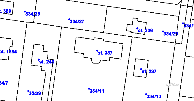 Parcela st. 387 v KÚ Ohrobec, Katastrální mapa