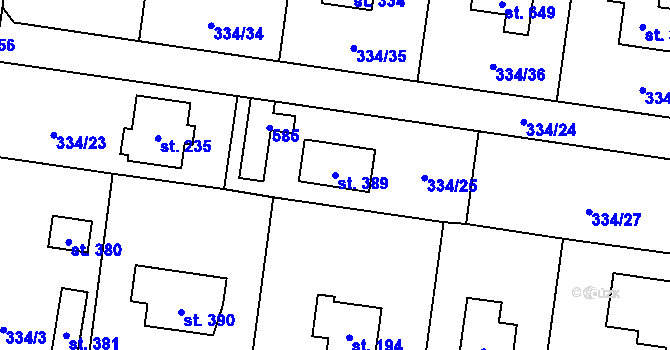 Parcela st. 389 v KÚ Ohrobec, Katastrální mapa