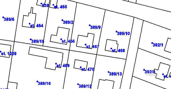 Parcela st. 467 v KÚ Ohrobec, Katastrální mapa
