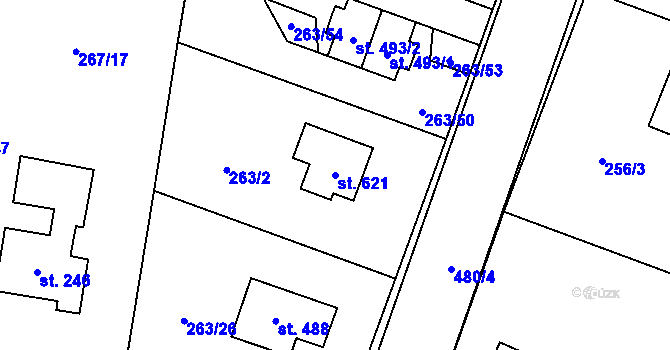 Parcela st. 621 v KÚ Ohrobec, Katastrální mapa