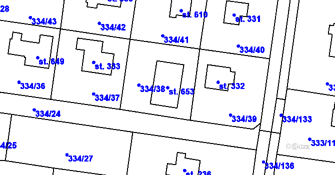 Parcela st. 653 v KÚ Ohrobec, Katastrální mapa