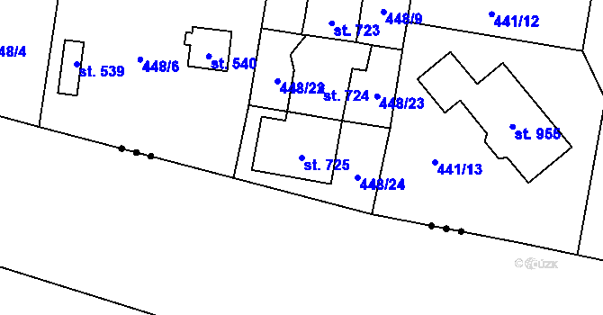 Parcela st. 725 v KÚ Ohrobec, Katastrální mapa