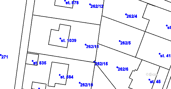 Parcela st. 262/11 v KÚ Ohrobec, Katastrální mapa