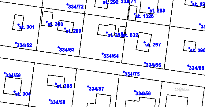 Parcela st. 334/64 v KÚ Ohrobec, Katastrální mapa