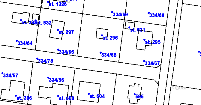 Parcela st. 334/66 v KÚ Ohrobec, Katastrální mapa