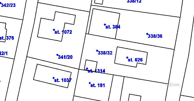 Parcela st. 338/32 v KÚ Ohrobec, Katastrální mapa