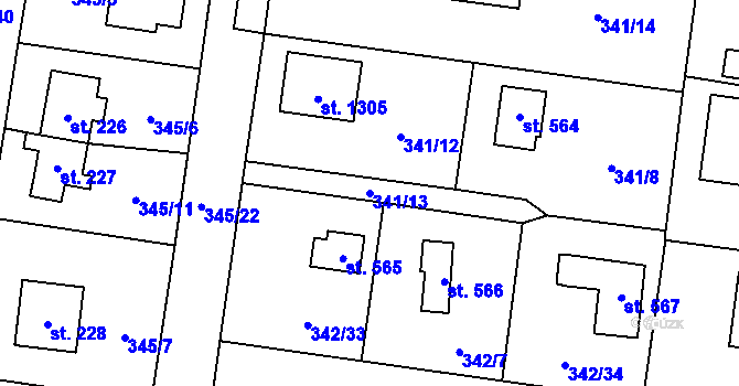 Parcela st. 341/13 v KÚ Ohrobec, Katastrální mapa