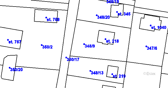 Parcela st. 348/9 v KÚ Ohrobec, Katastrální mapa
