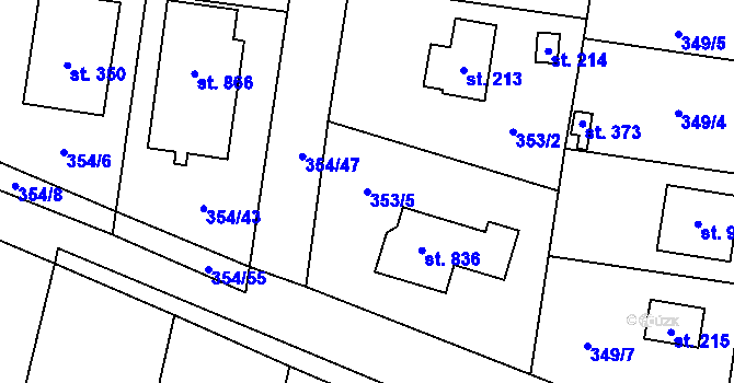 Parcela st. 353/5 v KÚ Ohrobec, Katastrální mapa
