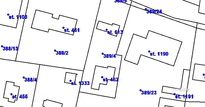 Parcela st. 389/4 v KÚ Ohrobec, Katastrální mapa