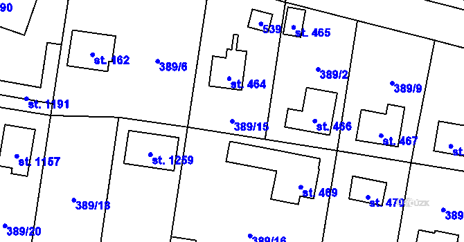 Parcela st. 389/15 v KÚ Ohrobec, Katastrální mapa